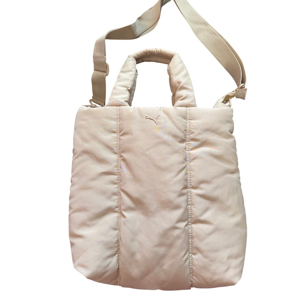 Puma Women’s Puffer Quilted Tote Bag Cream Beige Puffy Shoulder Bag